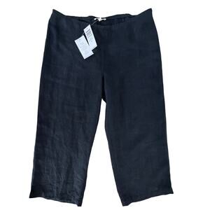 NWT Eileen Fisher Heavy Linen Side-Zip Wide-Leg Crop Pants Black Size Petite M